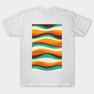 Retro Wavy Lines Teal, Orange, Chocolate T-Shirt